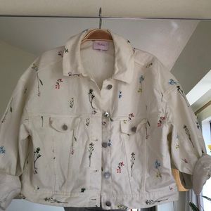 Parker white floral denim jacket sz M